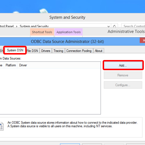 odbc manager cannot add new system dsn