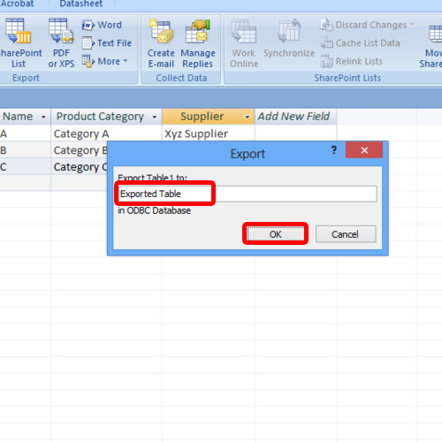 Exporting Table