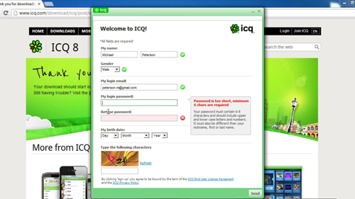 sign up icq account