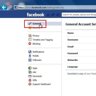 select “General” from Facebook settings