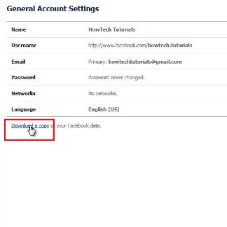 Select  “Download a copy from Facebook settings