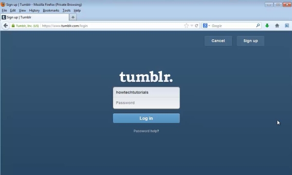 log in to Tumblr