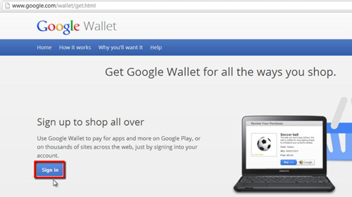 Signing into Google Wallet