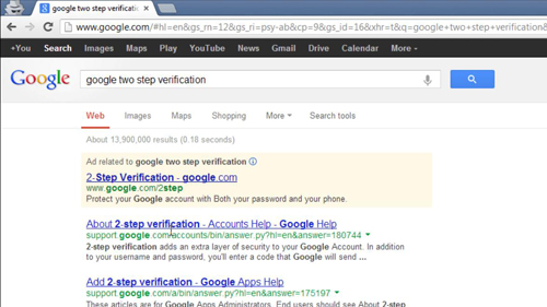 Navigating to the 2-step verification page