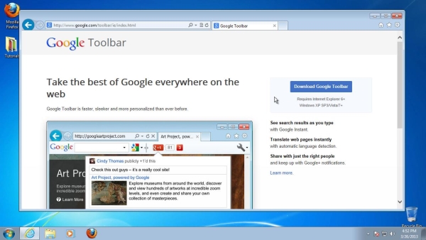 landing page for Google toolbar download