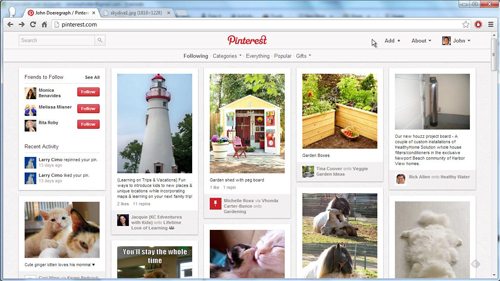 The Pinterest homepage