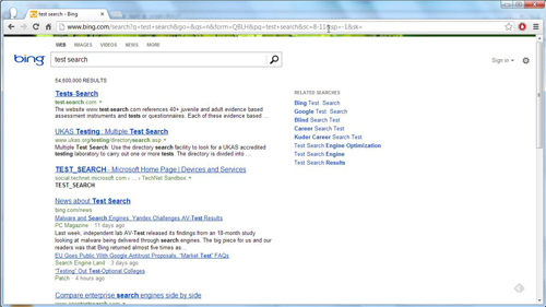 A standard Bing search