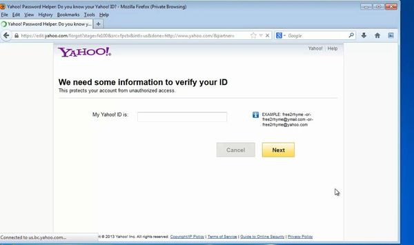 enter your Yahoo ID and click “Next”