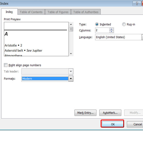 Choose format for the index