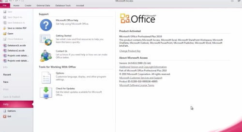 choose „Help” and get the information on current Microsoft Access version