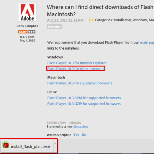 Downloading older flash player