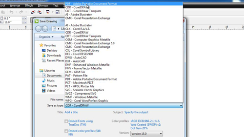 save as in corel draw 5