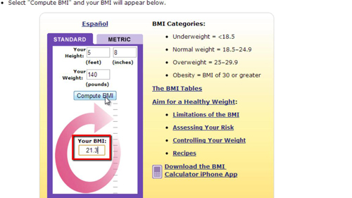 Your calculated BMI