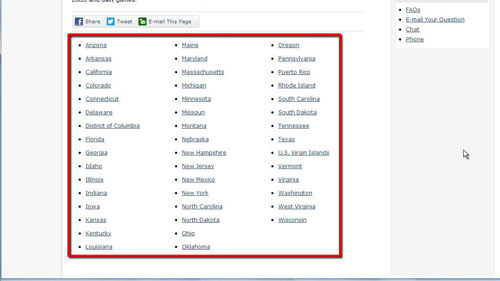 Links to the different state lottery sites