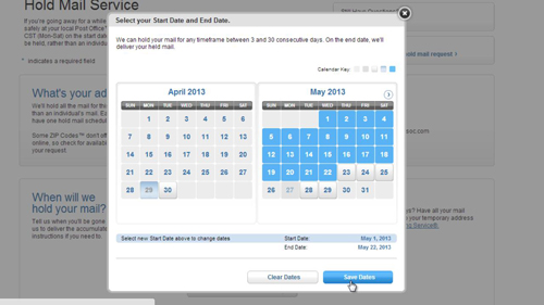 Selecting the dates for the hold