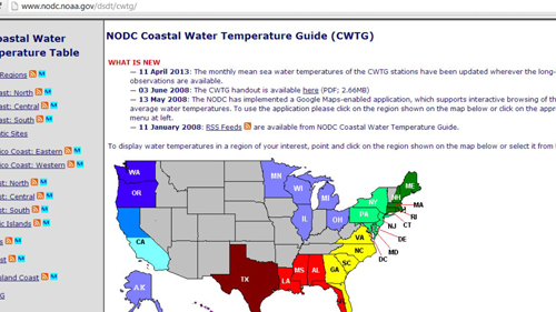 The map with water temperature information