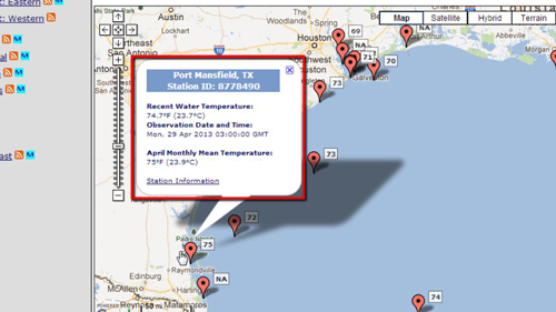 Information about the temperature at the point