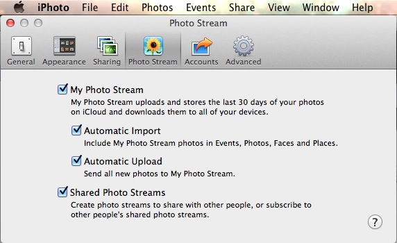 Verify settings In iPhoto preferences