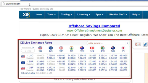 Live exchange rates