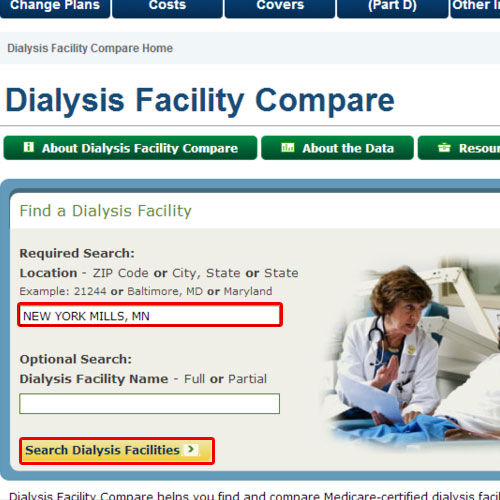 Search dialysis clinics by location