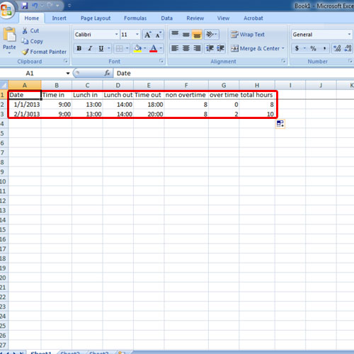 Data Entry in the timesheet