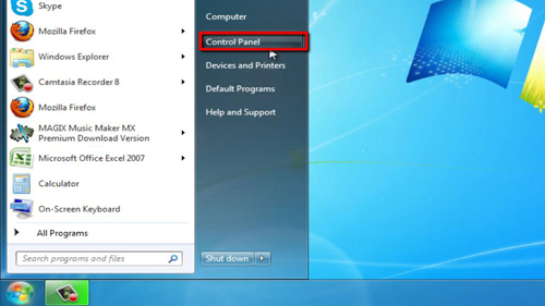 Opening Control Panel in Windows 7