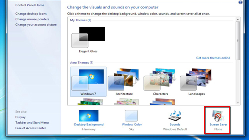 Accessing your screensaver settings