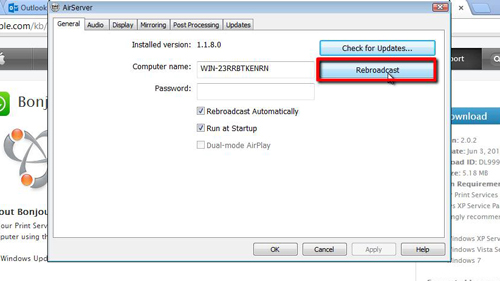 Rebroadcasting the AirServer signal