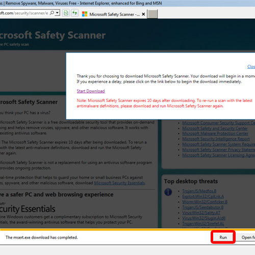 microsoft safety scanner webpage.