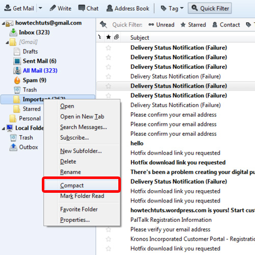 mozilla thunderbird help compact now