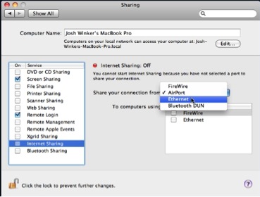 use mac as hotspot with ethernet