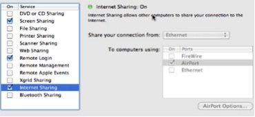 check internet sharing