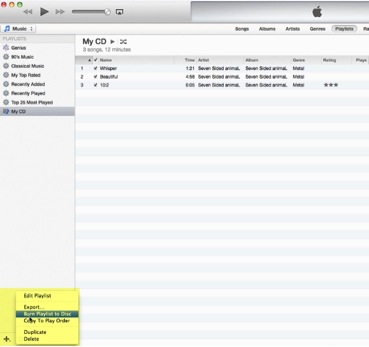 select burn playlist to disc select burn playlist to disc