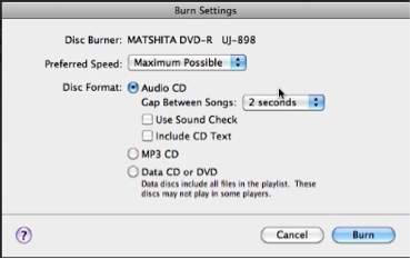 adjust burn settings adjust burn settings