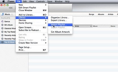 select File-Library-Import Playlist