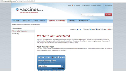 The governmental vaccines page