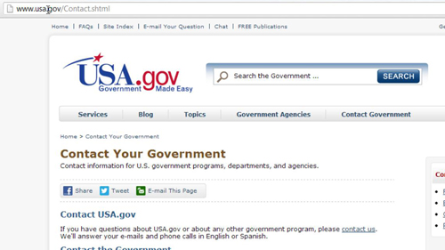 The contact page for the government