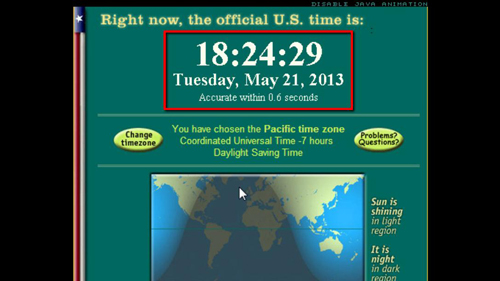 The time in your selected time zone