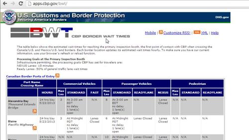 The Border Wait Times site