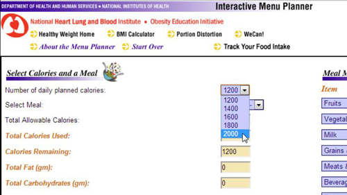 Selecting your number of daily calories