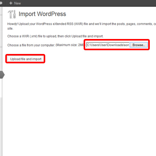 Upload file and import