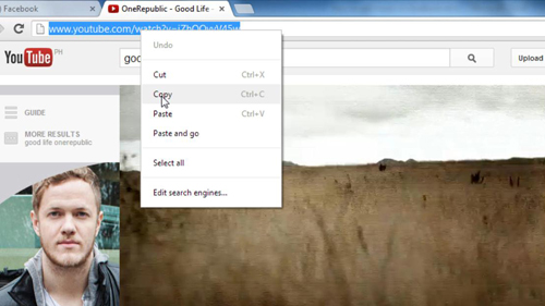 Copying a video URL from YouTube