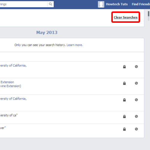 Clear searches in facebook