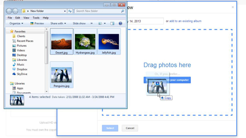 Dragging photos from your computer for the slideshow