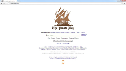 The illegal torrent site: The Pirate Bay