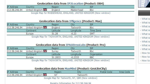 The results of the IP search