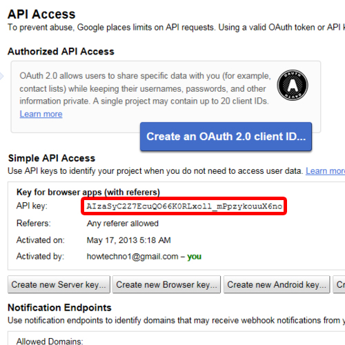 Go to API access tab