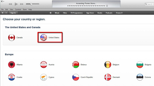 Navigating to the United States iTunes store