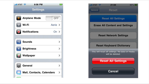 Resetting your iPhone on the device