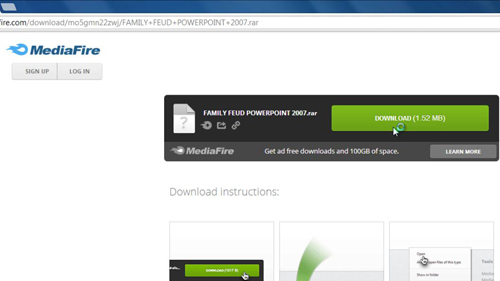 Downloading the template from MediaFire